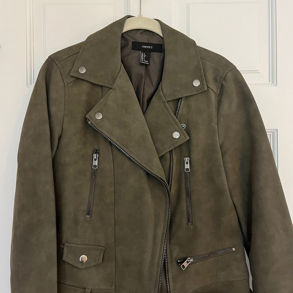 Forever 21 Olive Moto Suede Jacket
